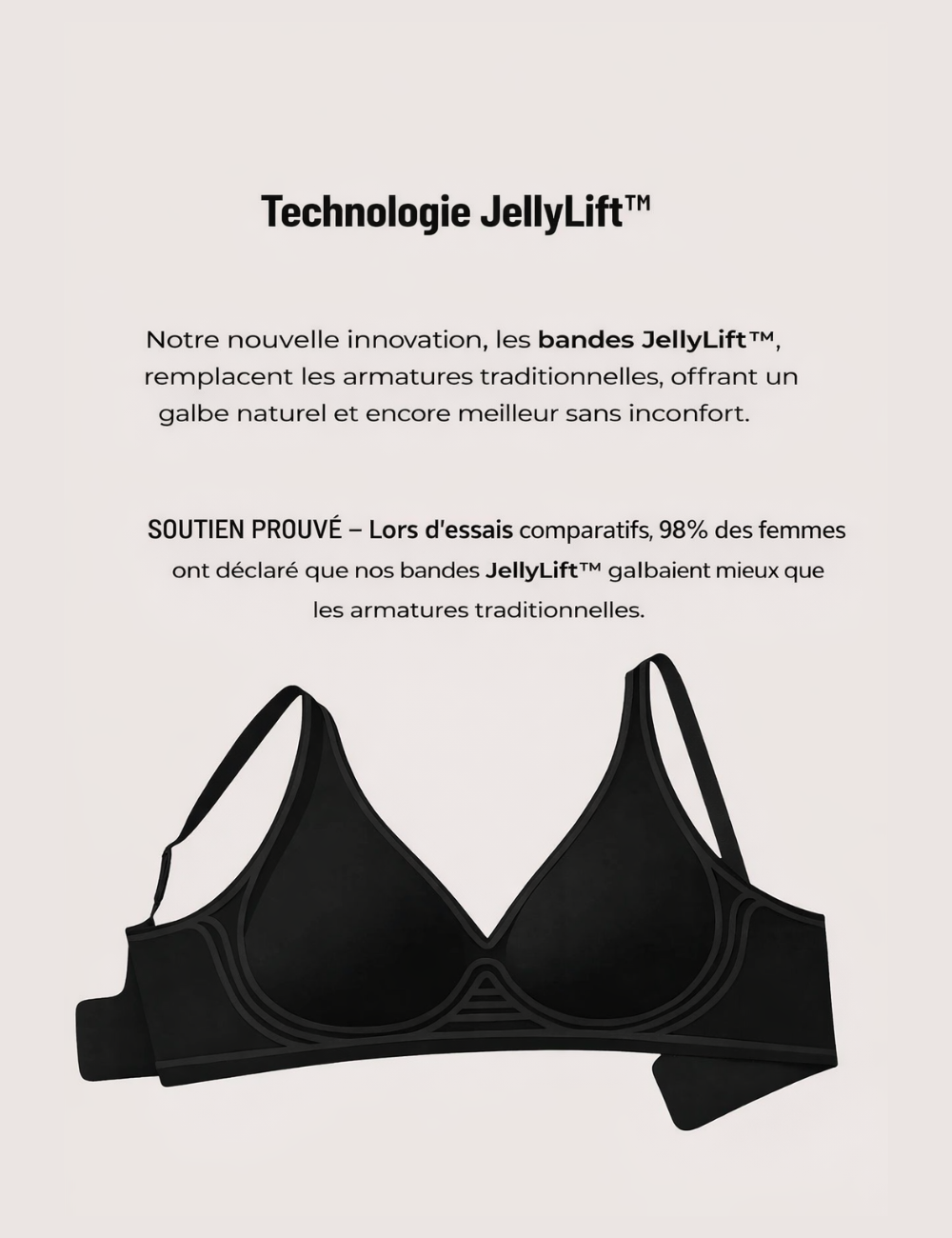 Soutien-gorge sans coutures, push-up et décolleté en V profond, sans armatures, en gelée.