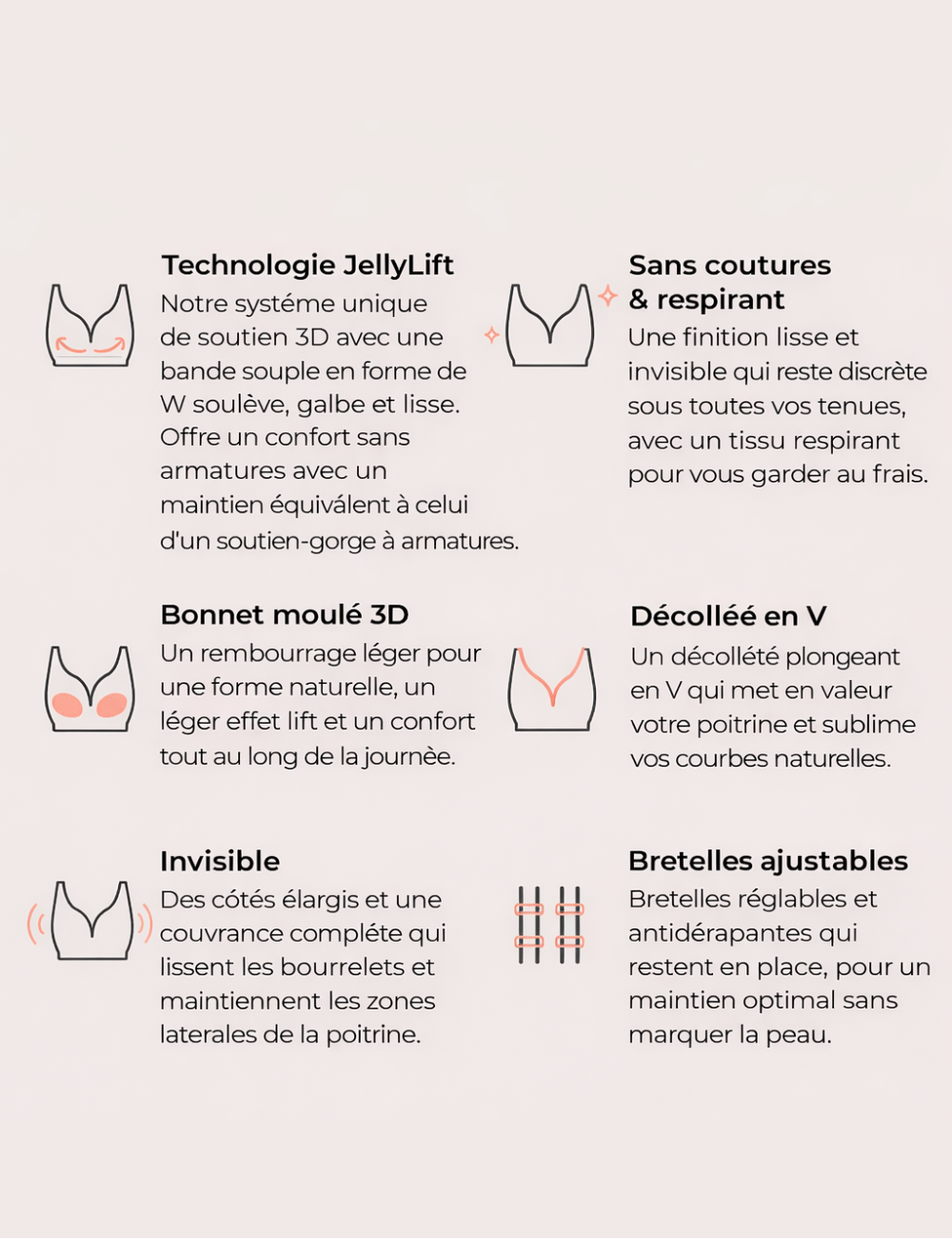 Soutien-gorge push-up sans coutures en gelée pour tous les jours